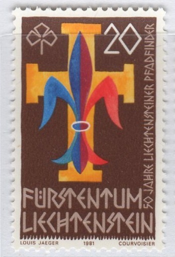 Francobollo Liechtenstein Anno 1981 Cinquantenario degli scout del Liechtenstein