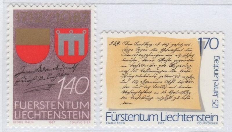 Francobolli Liechtenstein Anno 1987 275esimo anniversario del passaggio della contea di Vaduz ai Principi di Liechtenstein