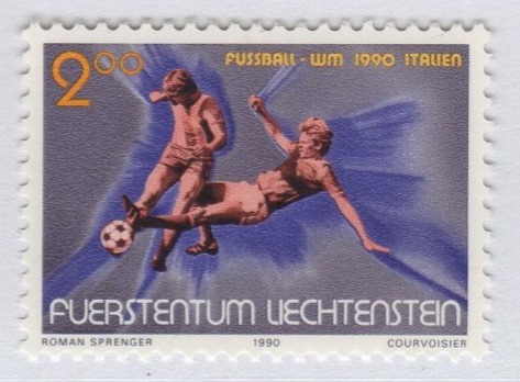 Francobollo Liechtenstein Anno 1990 Campionati mondiali di calcio 1990