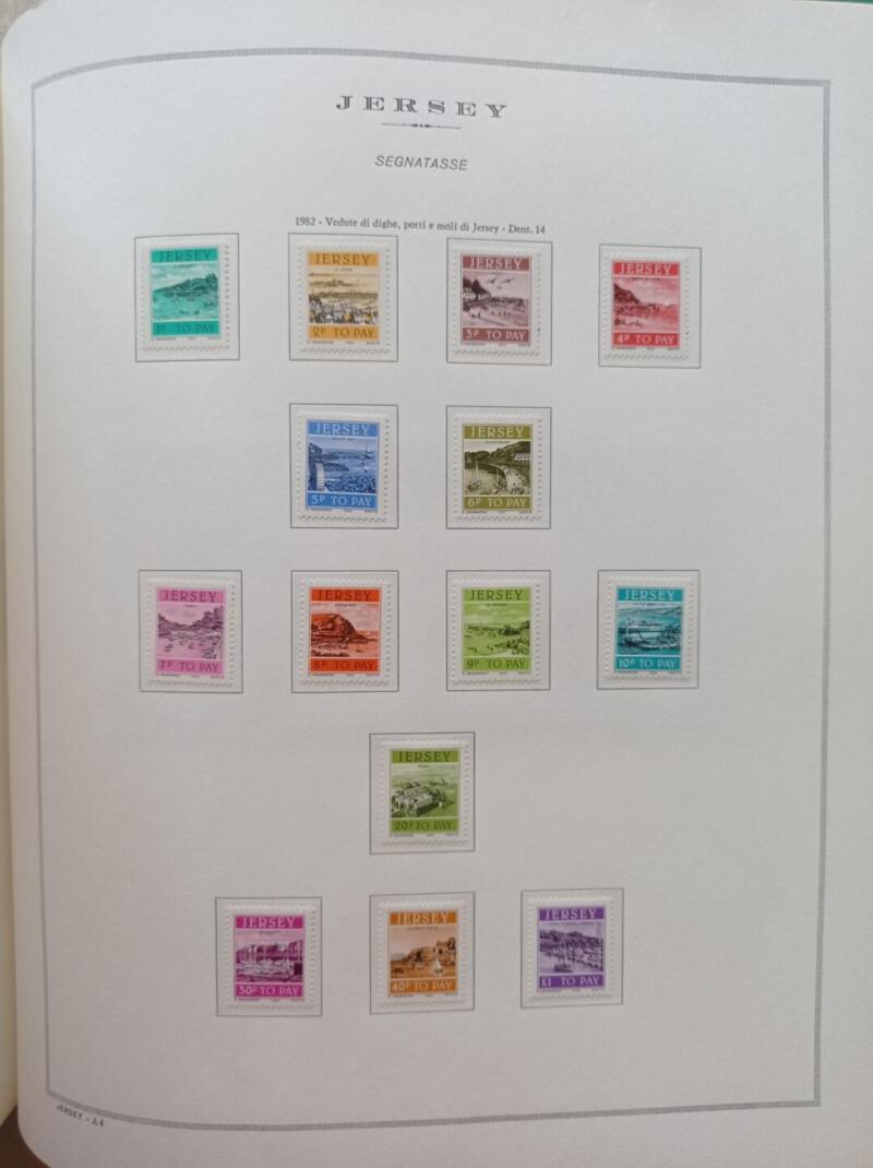 Francobolli Segnatasse Jersey Anno 1982 Serie completa montata su Fogli Marini King usati (i fogli sono in omaggio)