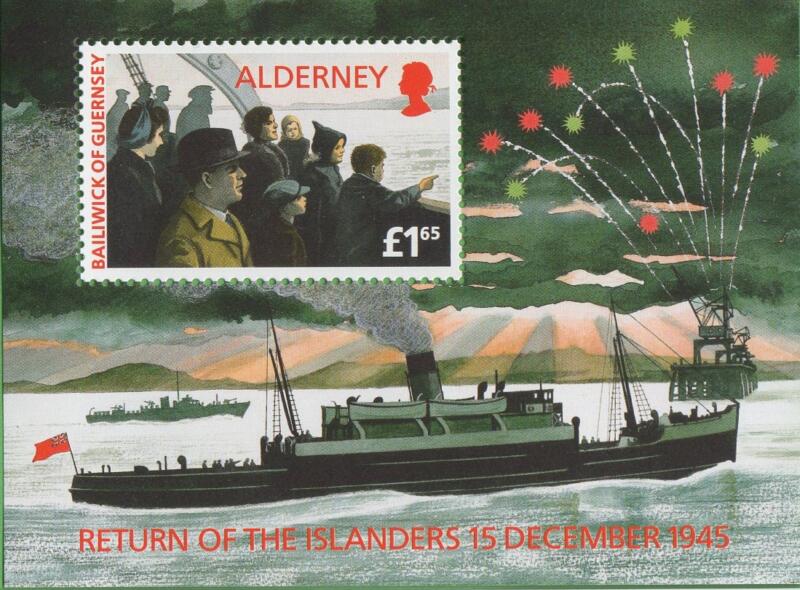 Foglietto Alderney Anno 1995 Cinquantenario del ritorno degli Isolani evaquati durante la Seconda Guerra mondiale
