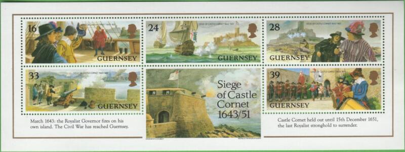 Foglietto Guernsey Anno 1993 350esimo anniversario dell'assedio del Castello di Cornet
