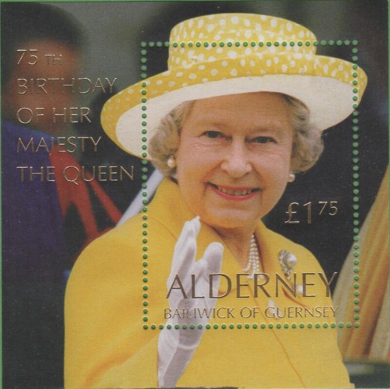 Foglietto Alderney Anno 2001 75esimo compleanno della Regina Elisabetta II