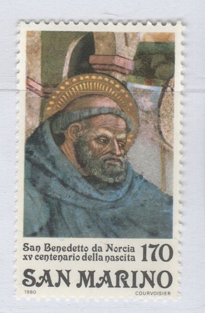 Francobollo San Marino Anno 1980 15esimo centenario della nascita di San Benedetto da Norcia