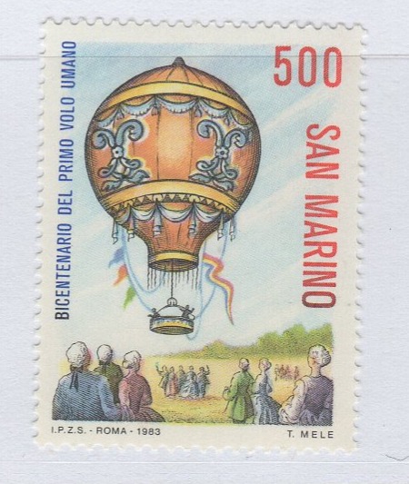 Francobollo San Marino Anno 1983 Bicentenario del primo tentativo di volo in mongolfiera