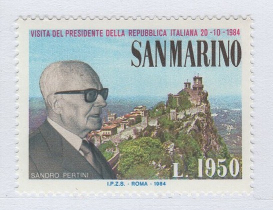 Francobollo San Marino Anno 1984 Visita del Presidente della Repubblica Italiana Sandro Pertini