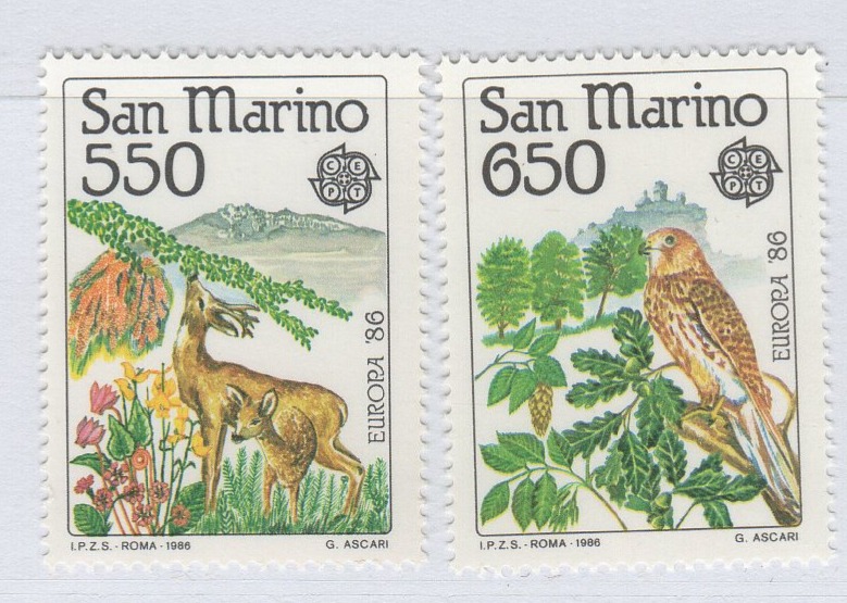 Francobolli San Marino Anno 1986 Europa Protezione della natura e dell'ambiente