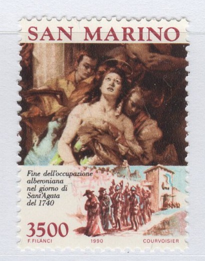 Francobollo San Marino Anno 1990 250esimo anniversario della liberazione dall'occupazione Alberoniana