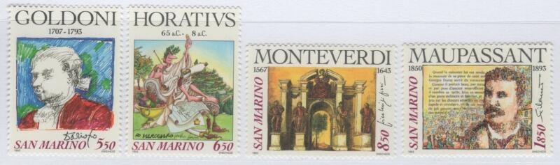 Francobolli San Marino Anno 1993 Celebrazioni d'autore Anniversari di personaggi del passato interpretati da personaggi del presente