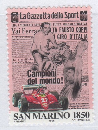 Francobollo San Marino Anno 1996 Centenario della Gazzetta dello Sport