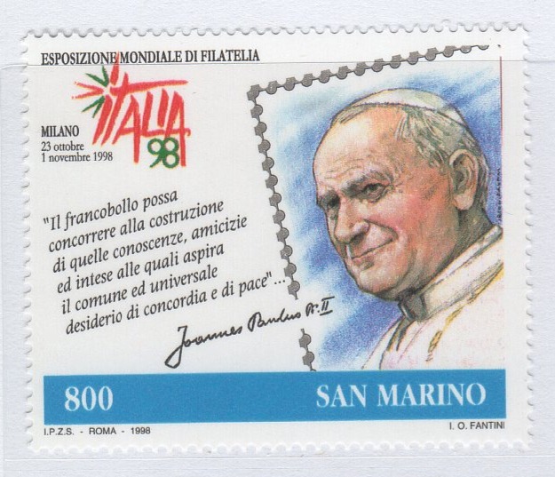 Francobollo San Marino Anno 1998 ITALIA 98 Esposizione mondiale di filatelia Milano Giornata del francobollo e del collezionismo