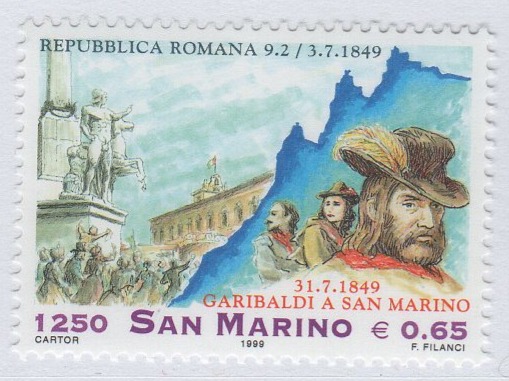 Francobollo San Marino Anno 1999 150esimo anniversario della Repubblica Romana e di Garibaldi a San Marino