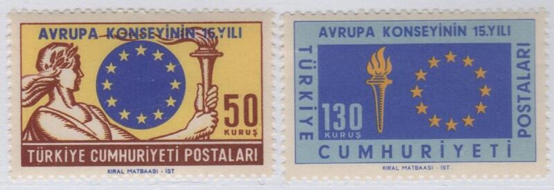 Francobolli Turchia Anno 1964 15esimo anniversario del Consiglio d’Europa