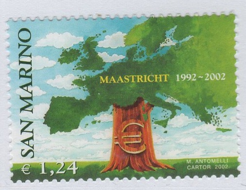 Francobollo San Marino Anno 2002 Decimo anniversario del Trattato di Maastricht