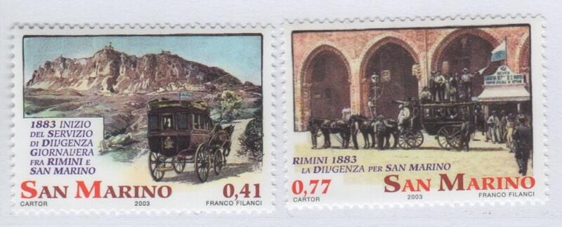 Francobolli San Marino Anno 2003 Le diligenze Servizio postale giornaliero del 1883 tra la Repubblica di San Marino e Rimini