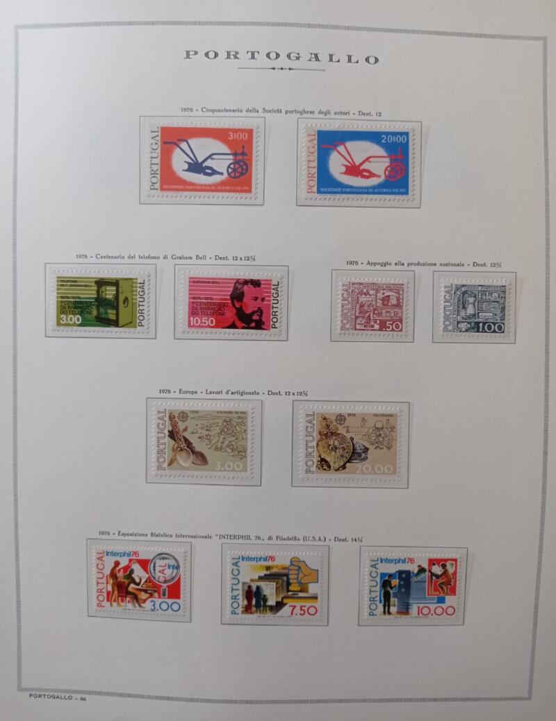 Francobolli Portogallo Anno 1976 Annata completa montata su Fogli Marini King usati (i fogli sono in omaggio)