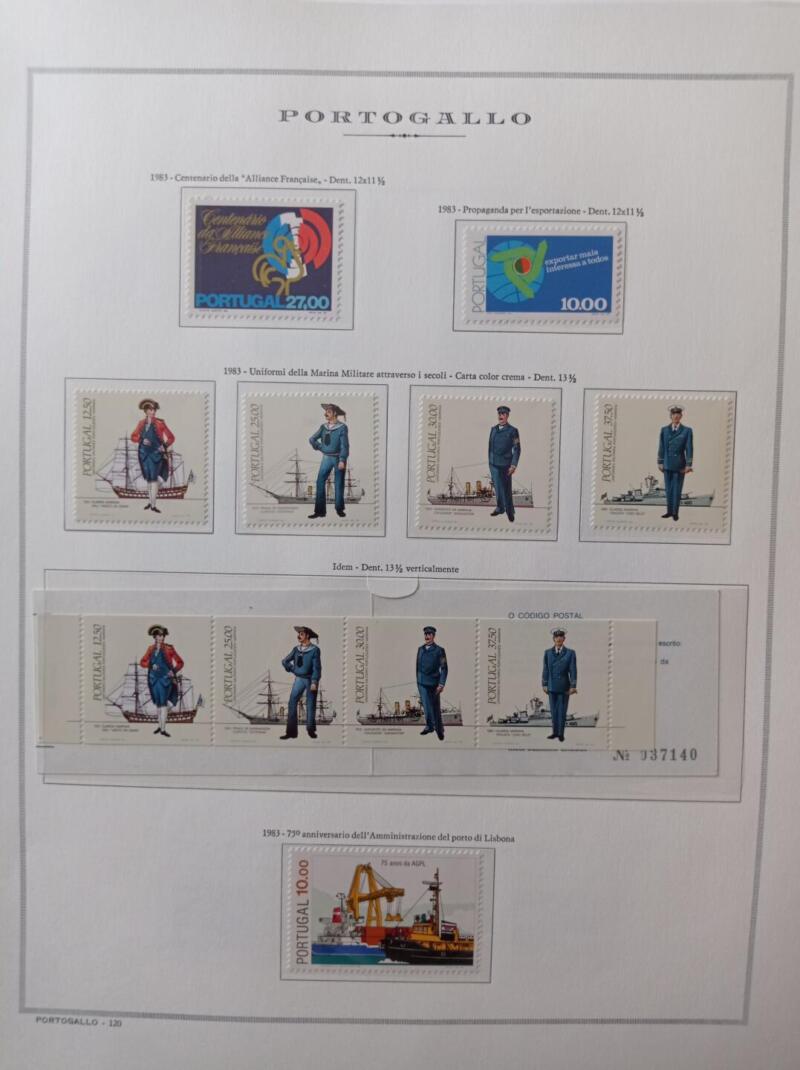 Francobolli Portogallo Anno 1983 Annata completa montata su Fogli Marini King usati (i fogli sono in omaggio)