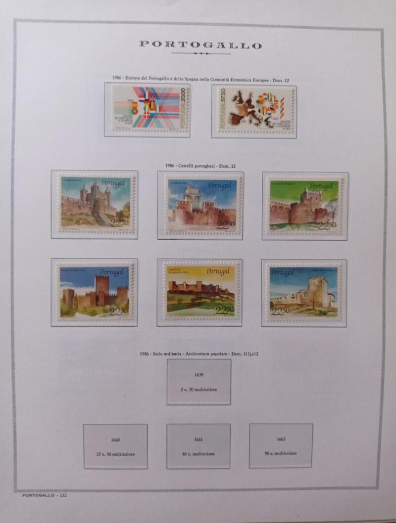Francobolli Portogallo Anno 1986 Annata completa montata su Fogli Marini King usati (i fogli sono in omaggio)
