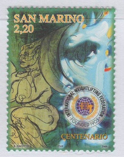 Francobollo San Marino Anno 2005 Centenario della Federazione Internazionale di Pesistica