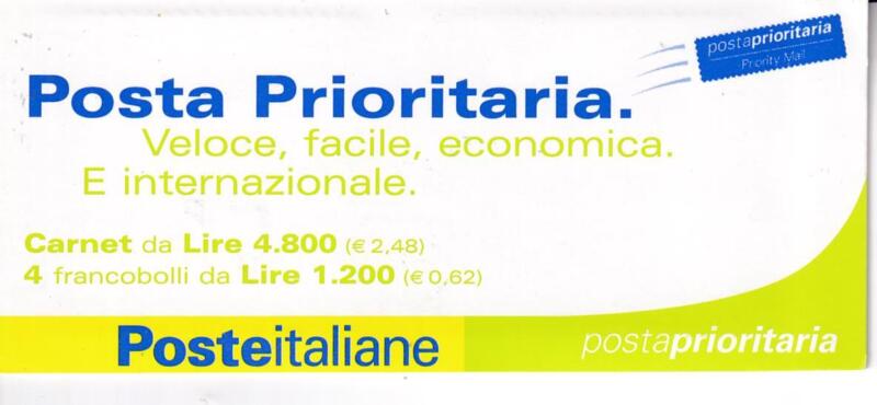 Libretto Italia Anno 2001 Posta Prioritaria Autoadesivi Fondo giallo