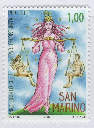 Francobollo San Marino Anno 2007 Pari opportunità per tutti