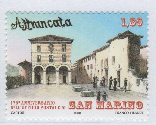 Francobollo San Marino Anno 2008 175esimo anniversario dell'entrata in funzione dell'ufficio postale di San Marino
