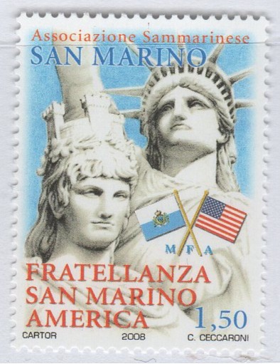 Francobollo San Marino Anno 2008 30esimo anniversario dell'Associazione Fratellanza San Marino America