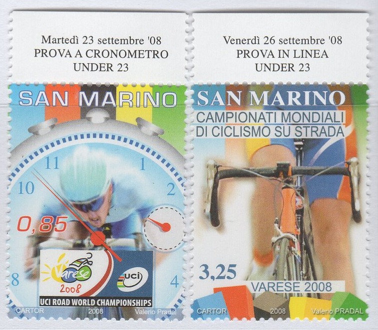 Francobolli San Marino Anno 2008 Campionati mondiali di Ciclismo su strada Varese