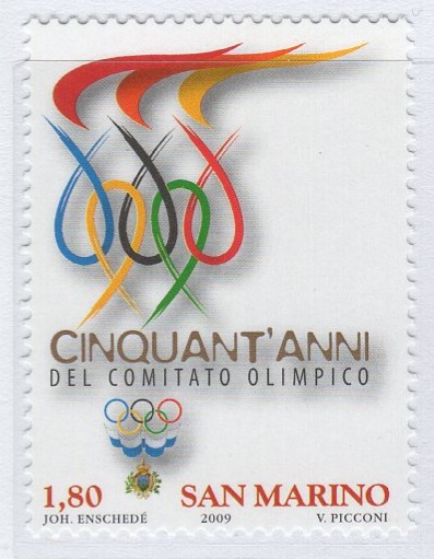 Francobollo San Marino Anno 2009 Cinquantenario della costituzione del Comitato Olimpico Nazionale Sammarinese