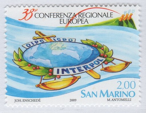 Francobollo San Marino Anno 2009 38esima conferenza regionale europea dell'ICPO INTERPOL San Marino