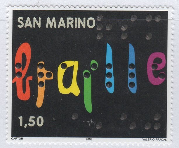 Francobollo San Marino Anno 2009 Bicentenario della nascita di Louis Braille