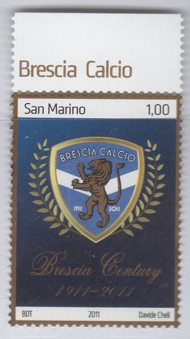 Francobollo San Marino Anno 2011 Centenario della fondazione della società Brescia Calcio