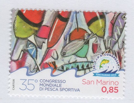 Francobollo San Marino Anno 2014 35esimo congresso mondiale della Confederazione Internazionale Pesca Sportiva