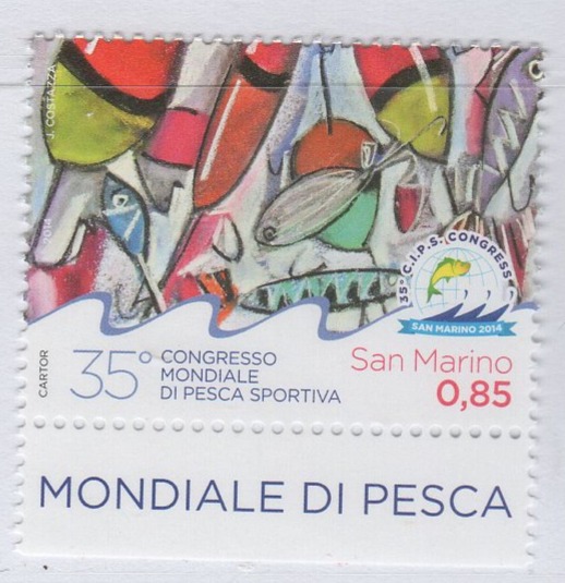 Francobollo San Marino Anno 2014 35esimo congresso mondiale della Confederazione Internazionale Pesca Sportiva