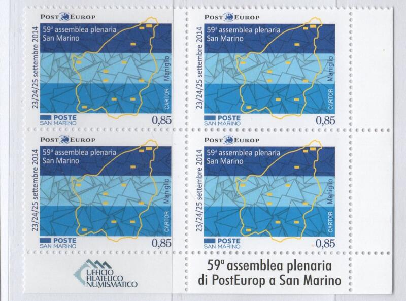 Quartina Francobollo San Marino Anno 2014 59esima assemblea plenaria di PostEurop