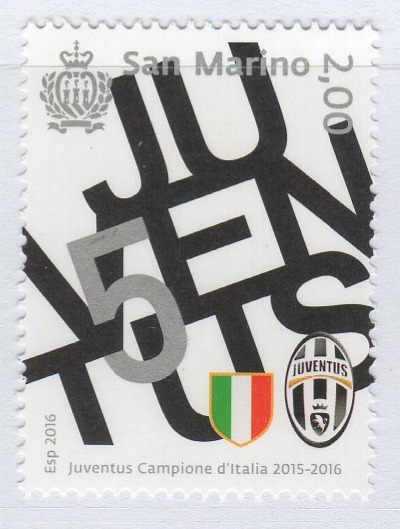 Francobollo San Marino Anno 2016 Juventus Campione d'Italia 2015-2016