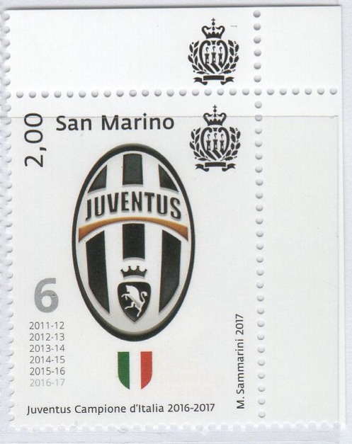 Francobollo San Marino Anno 2017 Juventus Campione d'Italia 2016-2017