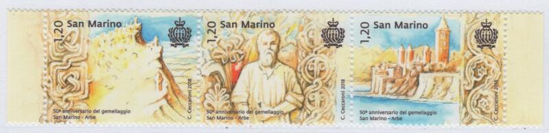 Francobolli San Marino Anno 2018 Cinquantenario del gemellaggio San Marino-Arbe