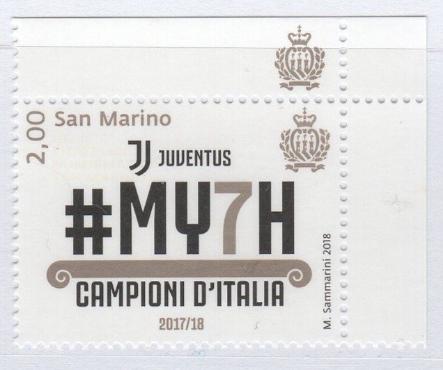 Francobollo San Marino Anno 2018 Juventus Campione d'Italia 2017-2018