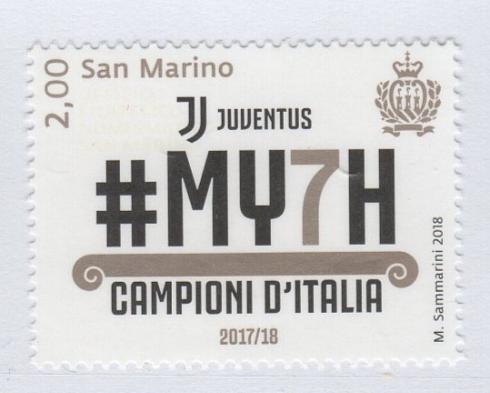 Francobollo San Marino Anno 2018 Juventus Campione d'Italia 2017-2018