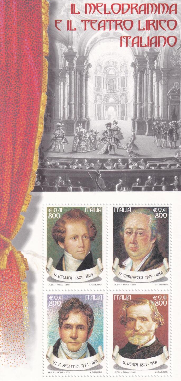 Foglietto Italia Anno 2001 Il melodramma e il teatro lirico italiano