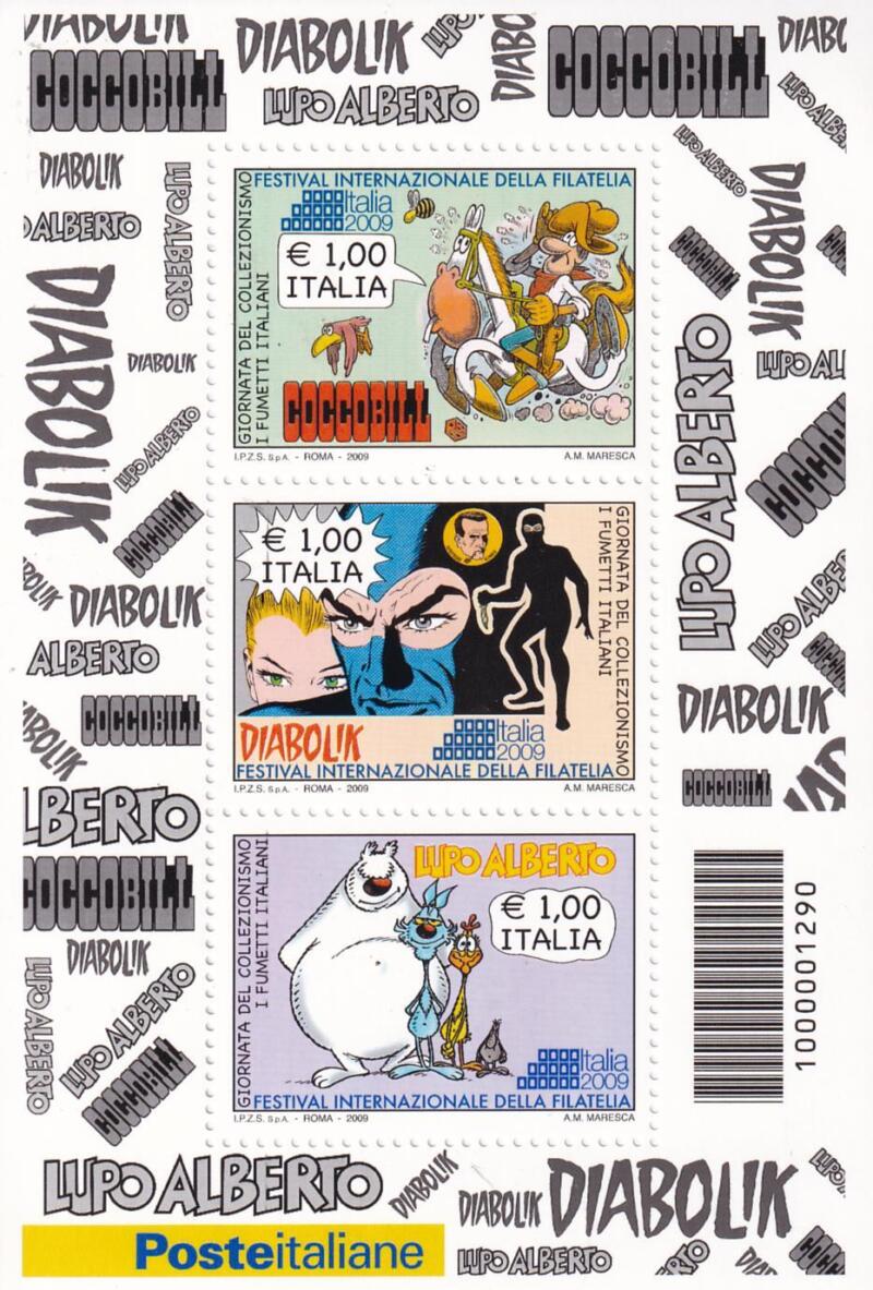 Foglietto Italia Anno 2009 Festival Internazionale della Filatelia ITALIA 2009 Roma Sesta serie Giornata del collezionismo Fumetti italiani