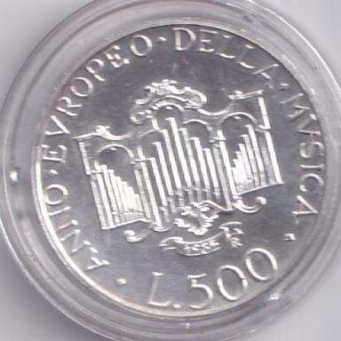 Moneta Italia Anno 1985 Lire 500 Musica Argento