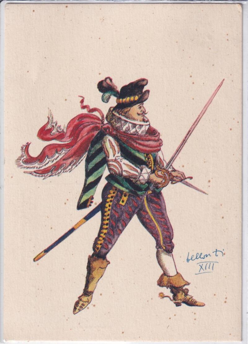 Cartolina Pisa Figura in costume del Gioco del Ponte della serie “opera Bellonzi” XIII