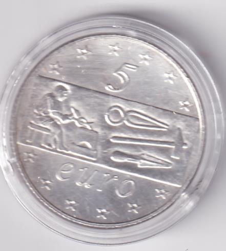 Moneta Italia Anno 2003 Euro 5 Europa del Lavoro Argento