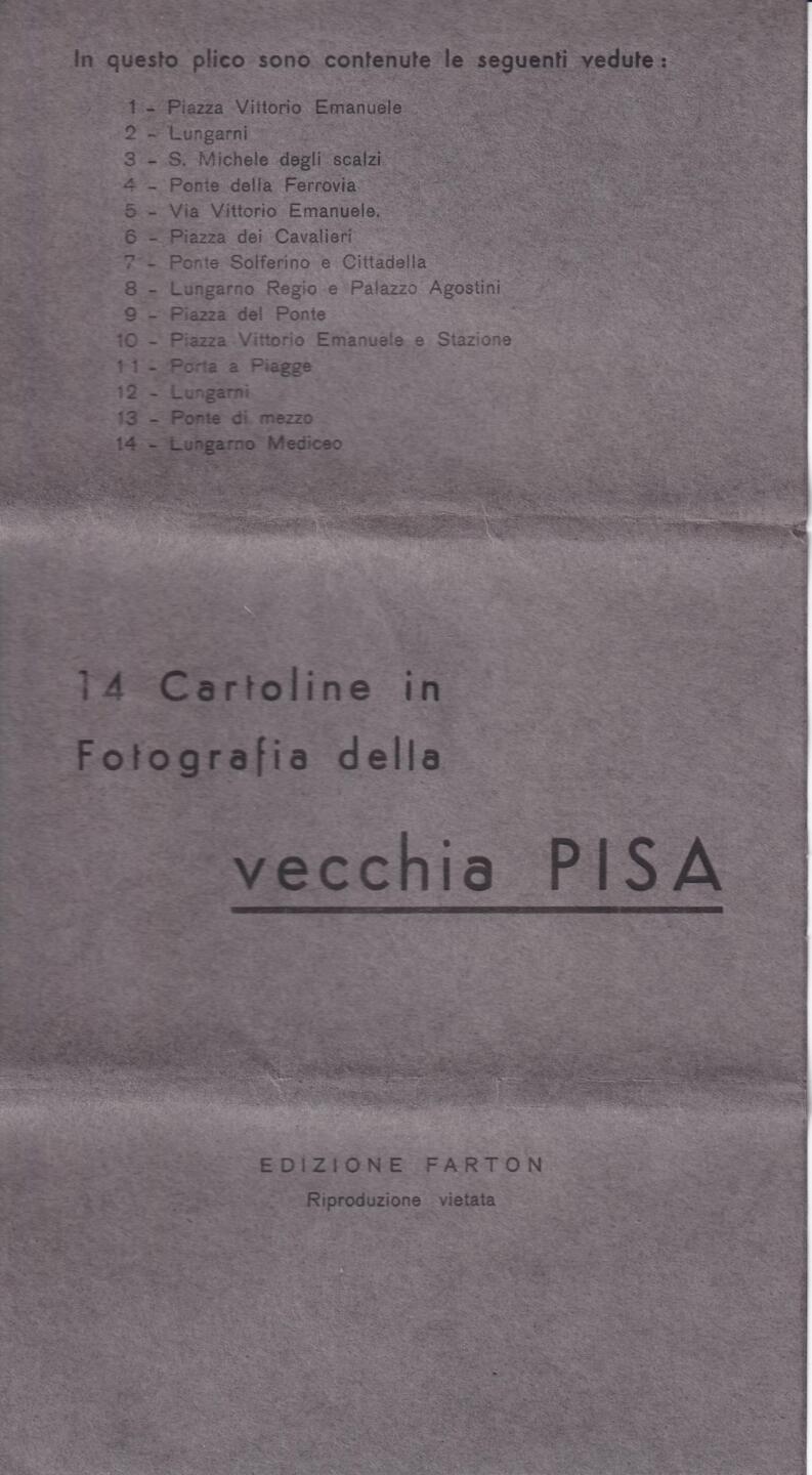 Serie di 14 Cartoline in fotografia della 'Vecchia Pisa' Ed. Fanton