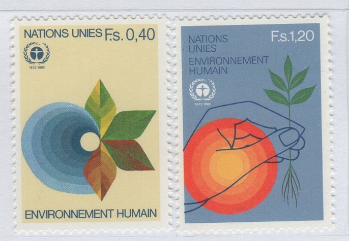 Francobolli Nazioni Unite - ONU Ufficio di Ginevra Anno 1982 Decimo anniversario della conferenza sulla salvaguardia dell'ambiente