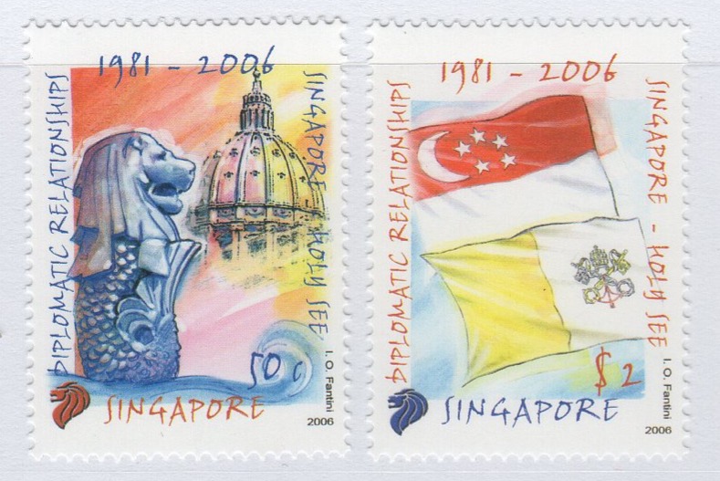 Francobolli Singapore Anno 2006 25esimo anniversario delle relazioni diplomatiche tra Singapore e Santa Sede - Emissione congiunta con il Vaticano