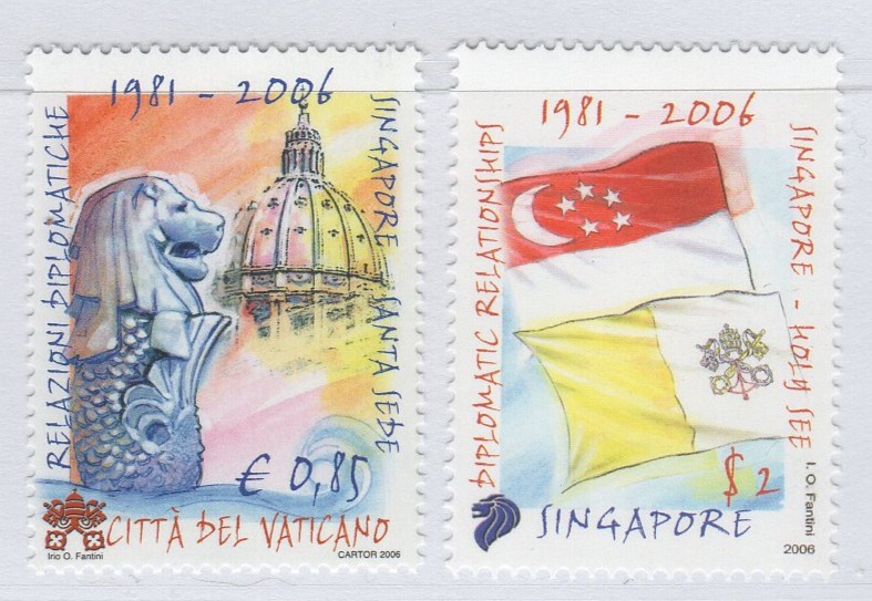 Francobolli Vaticano Anno 2006 25esimo anniversario delle relazioni diplomatiche tra Singapore e Santa Sede - Emissione congiunta con Singapore