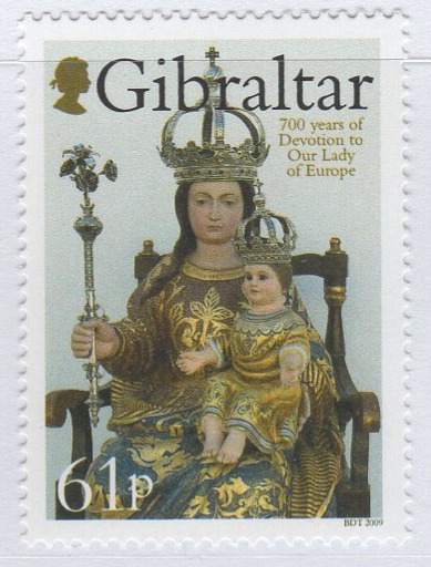 Francobollo Gibilterra Anno 2009 700 anni di Devozione a Nostra Signora d'Europa - Emissione congiunta con il Vaticano